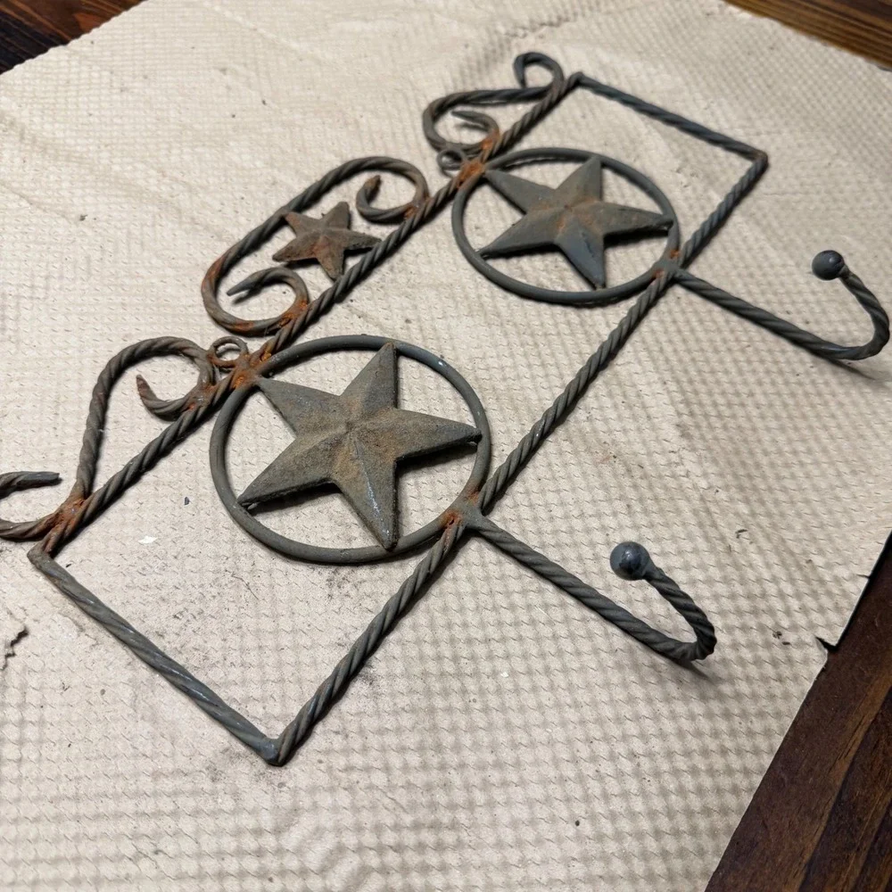 Rustic Wrought Iron Texas Lone Star Wall Hook Rack Western Farmhouse Decor 13.5